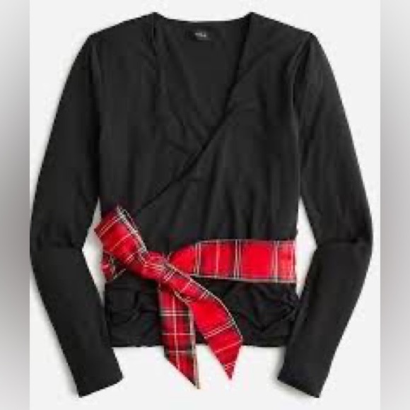 J crew Womens Plus 3X Black Faux Wrap Red Plaid‎ Tie Wast NEW - Picture 1 of 6